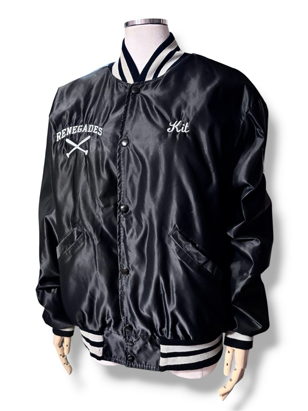 DELONG Black Satin Bomber Size Large VINTAGE 1980s